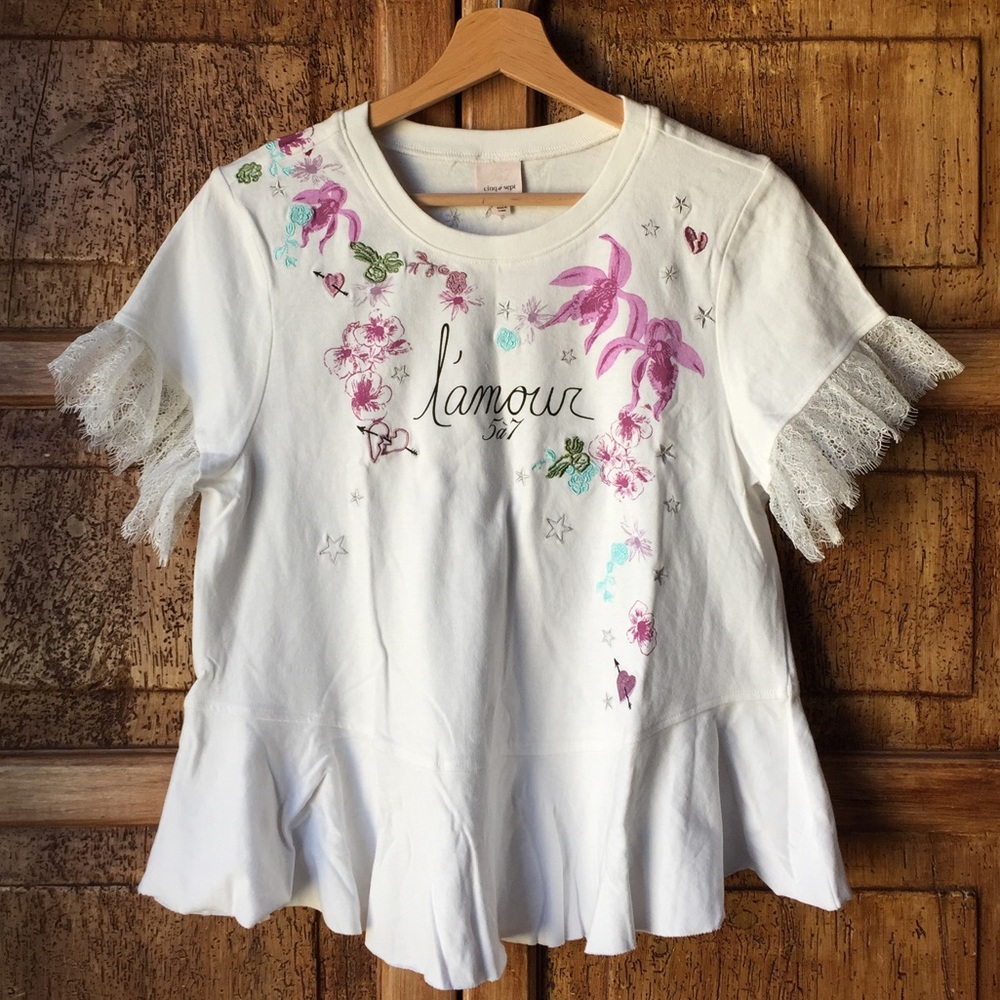 Cinq a Sept L’amour Lace Sleeve Peplum Top